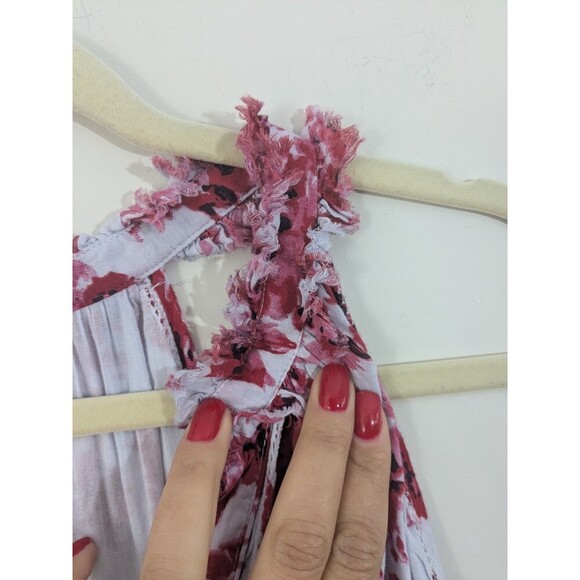 Lola Australia Sapphire Cotton Maxi Dress Floral Lavender Red Ruffle Halter Sz M - Picture 6 of 10